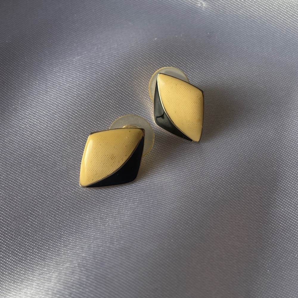 EUC Vintage Geometric Modernist Enamel Stud Earrings | Art Deco New Wave 70s 80s